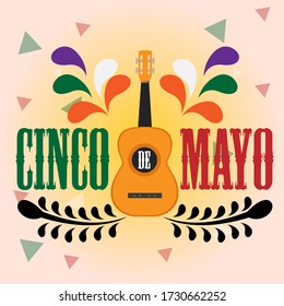 Decorated guitar. Musical instrument. Cinco de mayo template - Vector illustration