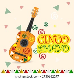 Decorated guitar. Musical instrument. Cinco de mayo template - Vector illustration