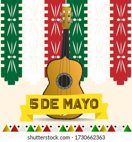 decorated guitar. Musical instrument. Cinco de mayo template - Vector illustration