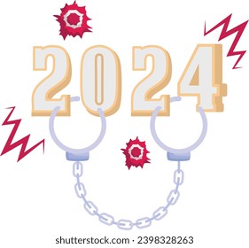 esposas decoradas imprimió el concepto 2024, Veinticuatro con diseño de iconos vectoriales de cadena de acero, Símbolo Feliz Año Nuevo 2024, Signo de deseos de HNY, celebración Nochevieja Ejemplo de material