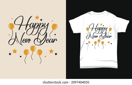 Dekoriertes Happy New Year Typografy T-Shirt Design