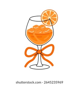 СFita decorada de coquetel do arco de férias. Bebida de festa de verão com fatia de citrinos laranja e cubos de gelo. Bebida refrescante em vidro de caule. Ilustração de vetor isolado plano