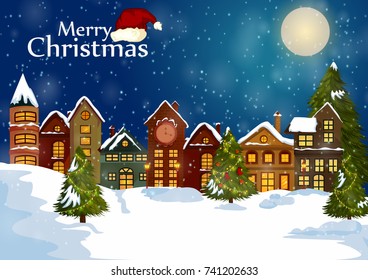 Decorated house on Happy Winter celebration greeting background for Merry Christmas in vector