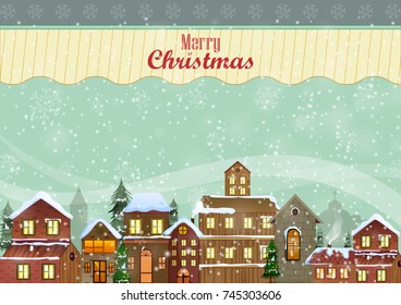 Decorated house on Happy Winter celebration greeting background for Merry Christmas in vector