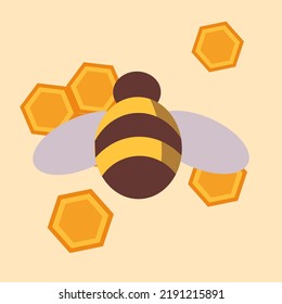 Decorated image of a bee on a honeycomb. Logo.