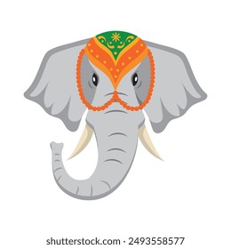 decorated indian elephant with flag isolated
