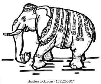 A decorated Indian elephant. Hand drawn vector illustration. 