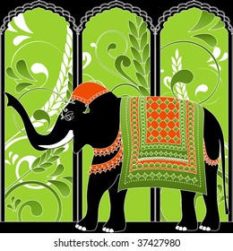 Decorated indian elephant. Vector illustration.