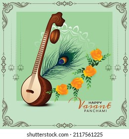 Decorated instrument veena for Happy Vasant Panchami Celebration Background.