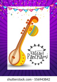 Decorated instrument veena for Happy Vasant Panchami Celebration Background.