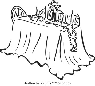 Mesa de boda larga decorada para la celebración del banquete