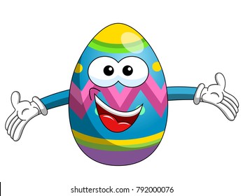 Decorated mascot easter egg hug or open arms isolated on white