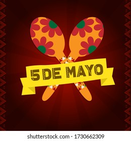 Decorated mexican maracas. Cinco de mayo template - Vector illustration