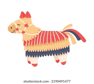 Decorated Mexican Pinata Llama as Colorful Toy Made of Papier-mache with Treats for Child Party Celebration Vector Illustration