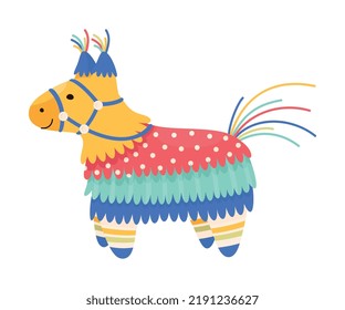 Decorated Mexican Pinata Llama as Colorful Toy Made of Papier-mache with Treats for Child Party Celebration Vector Illustration