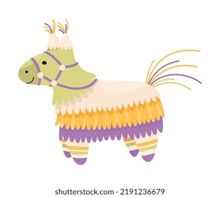 Decorated Mexican Pinata Llama as Colorful Toy Made of Papier-mache with Treats for Child Party Celebration Vector Illustration