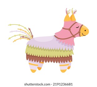 Decorated Mexican Pinata Llama as Colorful Toy Made of Papier-mache with Treats for Child Party Celebration Vector Illustration