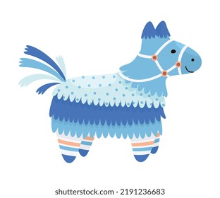 Decorated Mexican Pinata Llama as Colorful Toy Made of Papier-mache with Treats for Child Party Celebration Vector Illustration