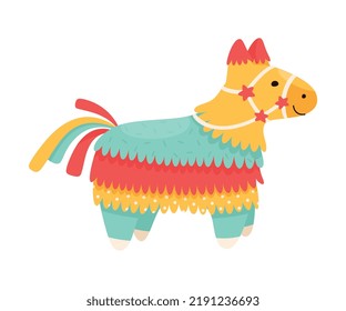 Decorated Mexican Pinata Llama as Colorful Toy Made of Papier-mache with Treats for Child Party Celebration Vector Illustration