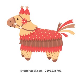 Decorated Mexican Pinata Llama as Colorful Toy Made of Papier-mache with Treats for Child Party Celebration Vector Illustration