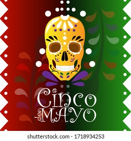 Decorated mexican skull, Cinco de mayo template - Vectotr illustration