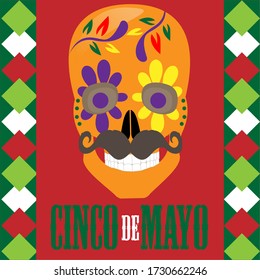 Decorated mexican skull. Cinco de mayo template - Vector illustration