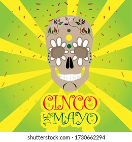 Decorated mexican skull. Cinco de mayo template - Vector illustration