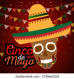 Decorated mexican skullm Cinco de mayo template - Vector illustration