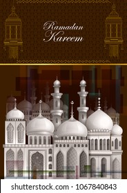 Decorated mosque in Eid Mubarak (Happy Eid) Ramadan background in vector