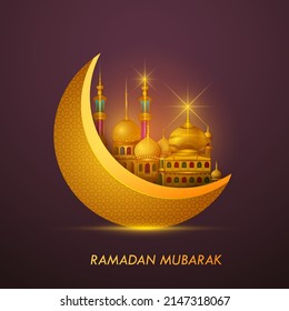Decorated mosque in Eid Mubarak (Happy Eid) Ramadan background in vector