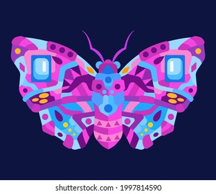 Decorated moth flat vector illustration.