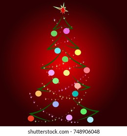 Decorated New Year fir. Vector illustration