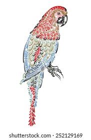 Decorated parrot bird macaw ara with ornament pattern