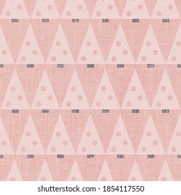 decorated pink trees in horizontal rows flat textured winter geometric seasonal vector seamless pattern on pink background