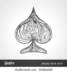 Decorated playing card suits. Spades