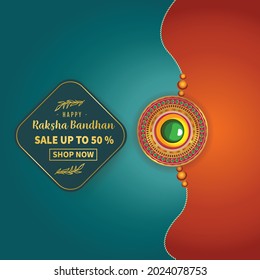 Decorated rakhi for Indian festival of brother and sister bonding celebration ( Raksha Bandhan ) Sale Template Design with nice illustration in a creative background vector, banner