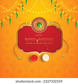 Decorated rakhi for Indian festival of brother and sister bonding celebration ( Raksha Bandhan ) Template Design with nice illustration in a creative background vector, banner