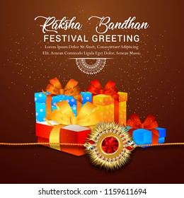 Decorated rakhi for Indian festival Raksha Bandhan Greeting Card Template Design with nice illustration in a creative background,