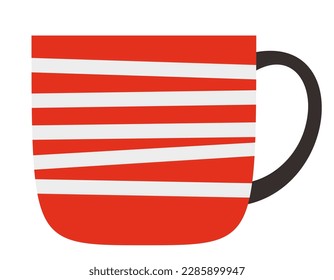 Decorated red cup. Beautiful kitchen utensil in flat style.