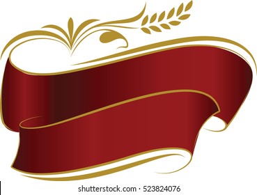 Decorated red ribbons with gold ripe wheat ear.
