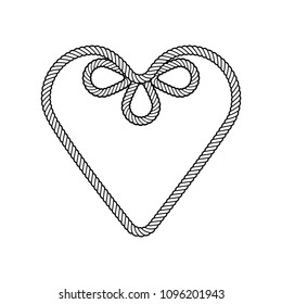 Decorated rope frame in a shape of a heart, isolated vector object.