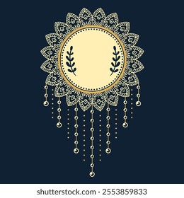 Decorated round ornament illustration on blue background