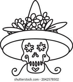 Decorated skull on a white background. Vector Illustration for Day of the Dead Design, Halloween