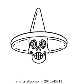 Decorated skull on a white background. Vector Illustration for Day of the Dead Design, Halloween