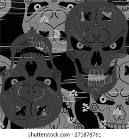 Decorated skull seamless pattern, vector background.