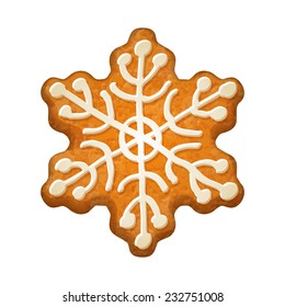 Decorated Snowflake. Gingerbread Cookie. Holiday Symbol.  Sweet Bakery.