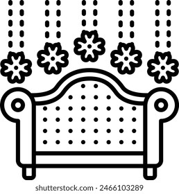 Decorated Sofa Couch for Newly Wedded Couple concept, Sitting Chair vector outline icon, Muslim marriage Symbol, Islamic wedding customs Sign, Pakistani matrimony stock illustration