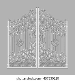 Decorated steel gates. Vector illustration. Monochromatic