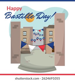 Decorated street for Bastille. Vector illustration