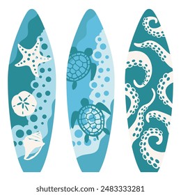 Decorated surfboard vector cartoon illustration
